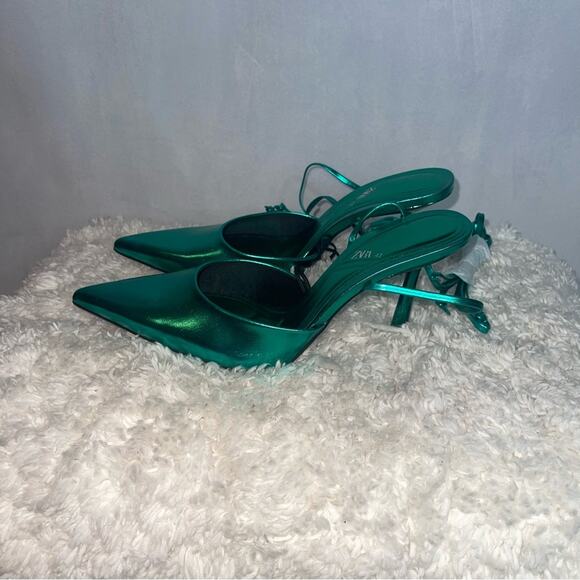 Zara Metallic Lace up High Heels - Picture 6 of 10